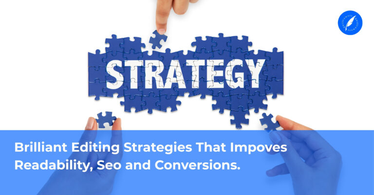 Editor reviewing digital content to improve readability, SEO, and conversions using brilliant editing strategies on a laptop.